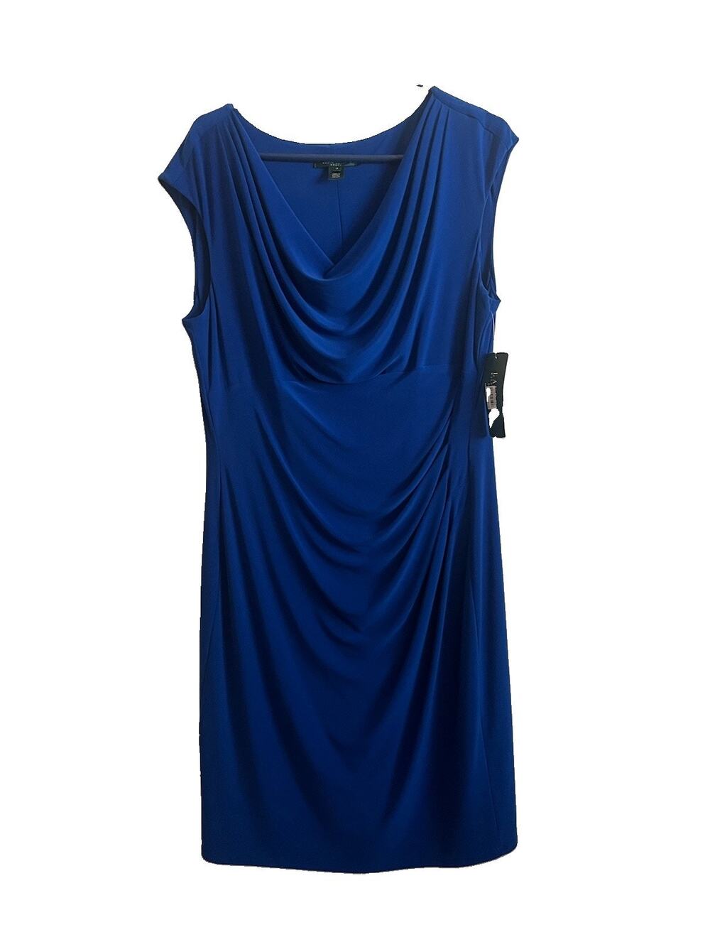 Lauren Ralph Lauren Dress Womens 18 Blue Cowl Neck Ruched Sheath Midi NWT